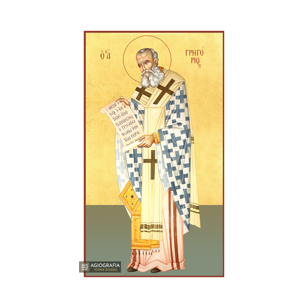 22k St Gregory the Theologian - Gold Leaf Background Orthodox Icon