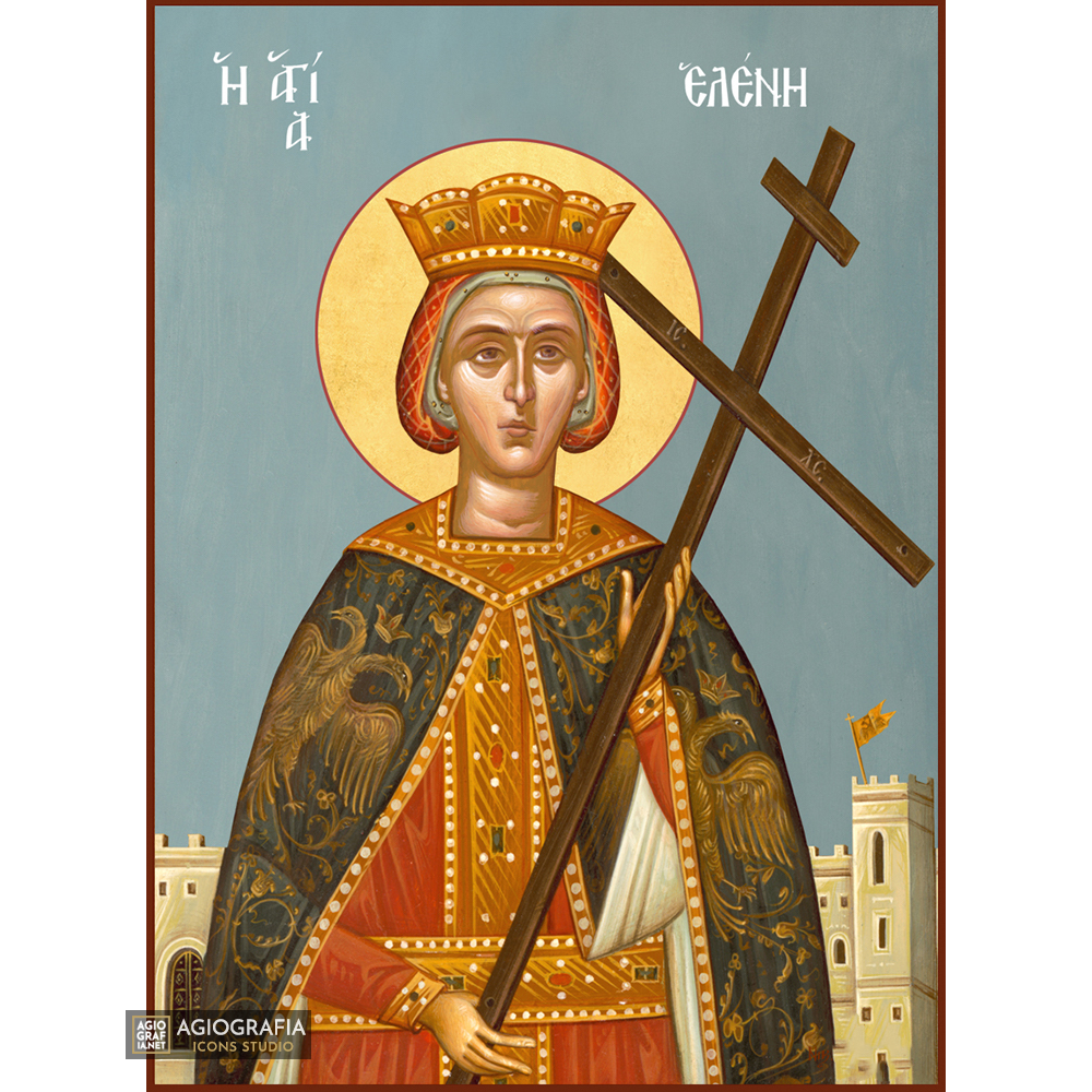 St Helen Greek Byzantine Orthodox Icon with Blue Background