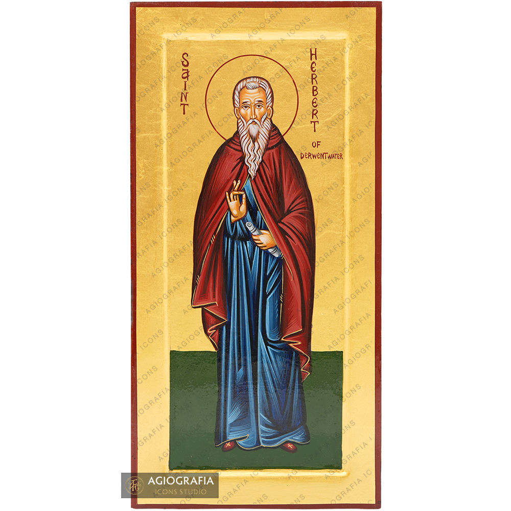 24k Saint Herbert Handwritten Gold Leaves Orthodox Icon