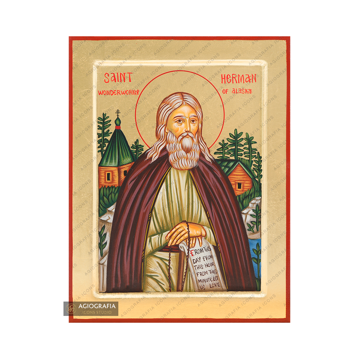 Saint Herman Handwritten Orthodox Icon with Gold Leaves