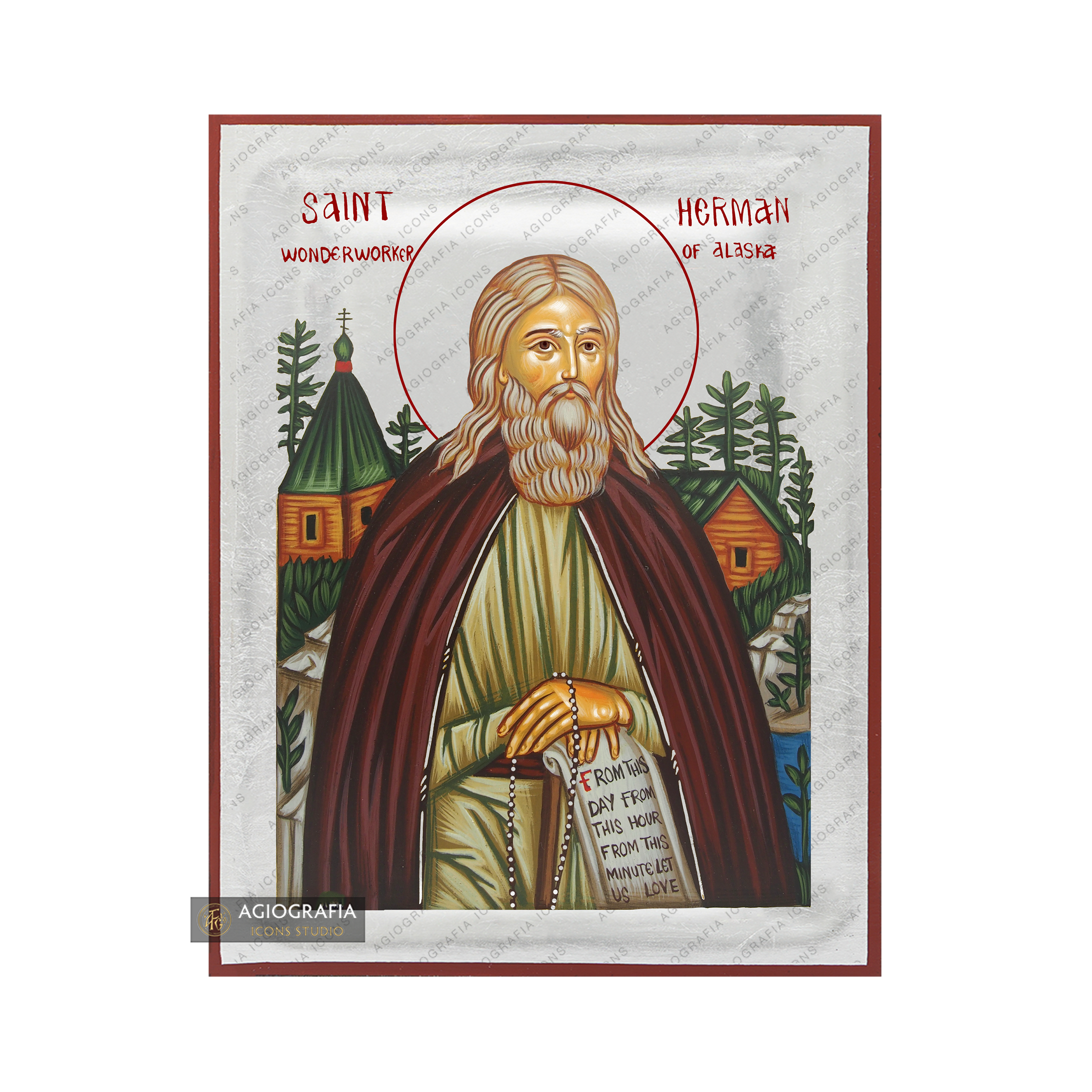 Exclusive St Herman of Alaska Icon with Pure Silver Leaves