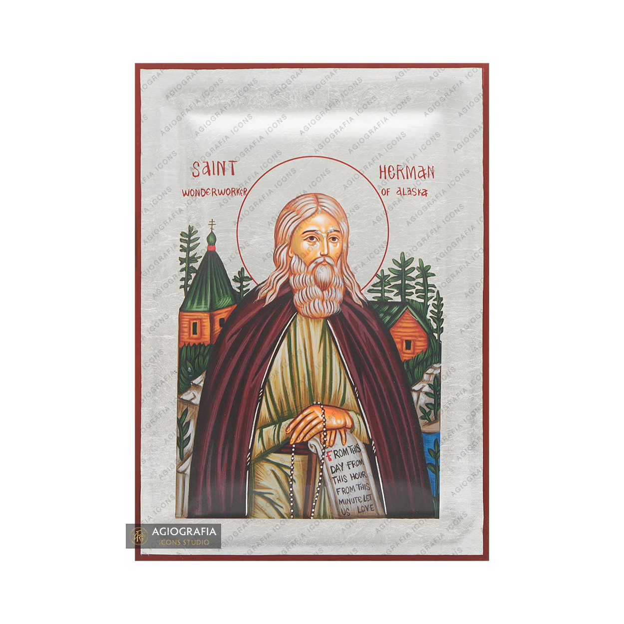 Exclusive St Herman of Alaska Icon with Pure Silver Leaves