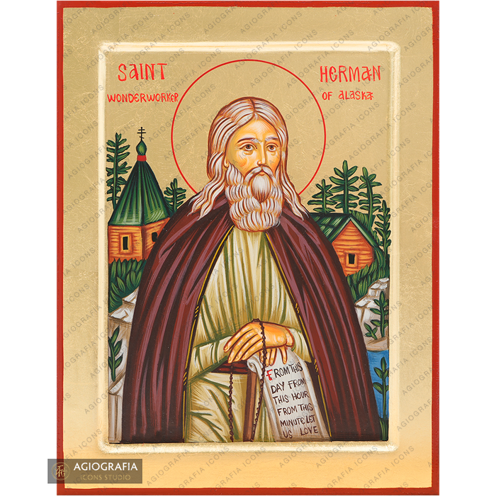 Saint Herman Handwritten Orthodox Icon with Gold Leaves