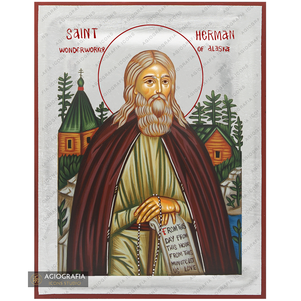 Exclusive St Herman of Alaska Icon with Pure Silver Leaves