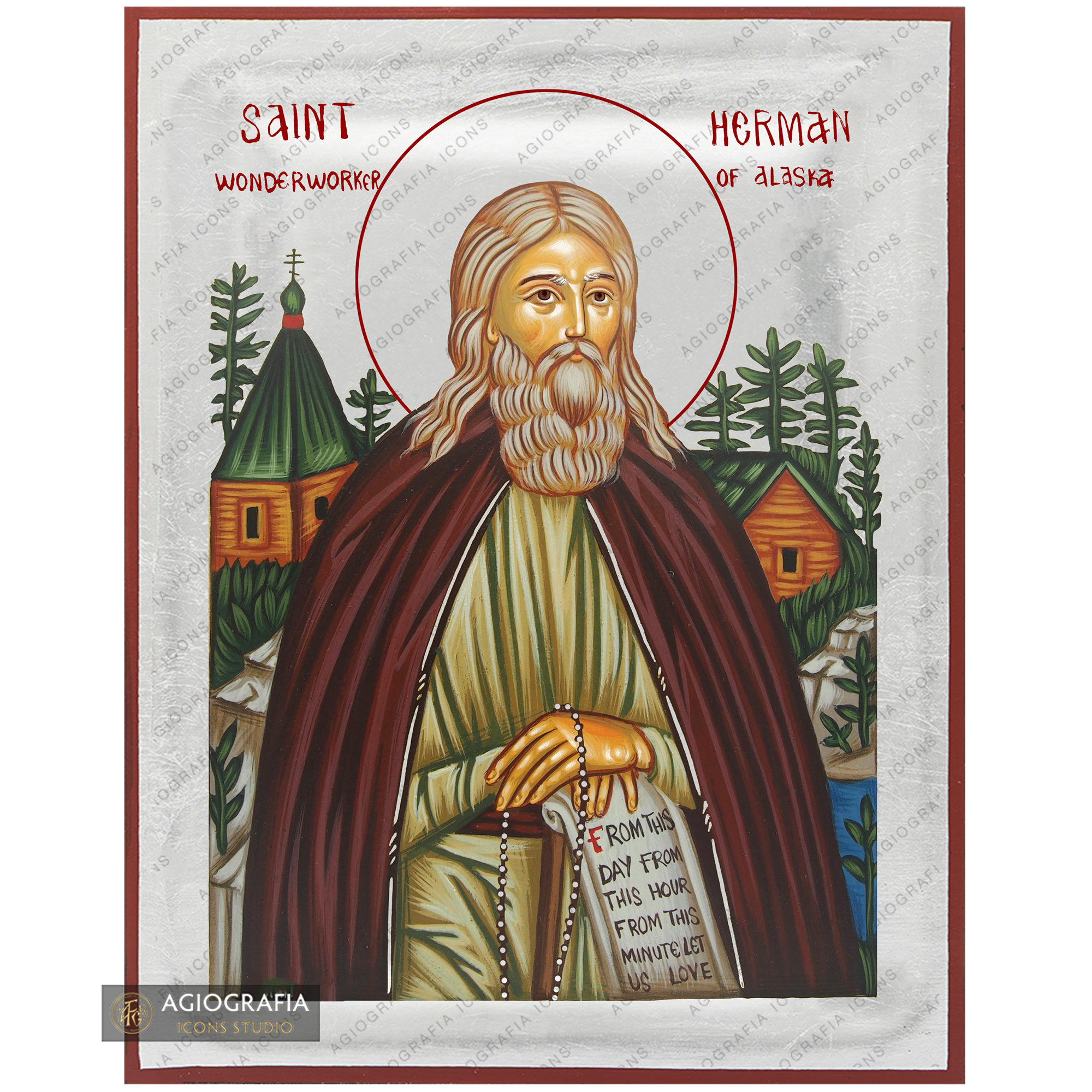 Exclusive St Herman of Alaska Icon with Pure Silver Leaves