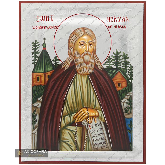Exclusive St Herman of Alaska Icon with Pure Silver Leaves