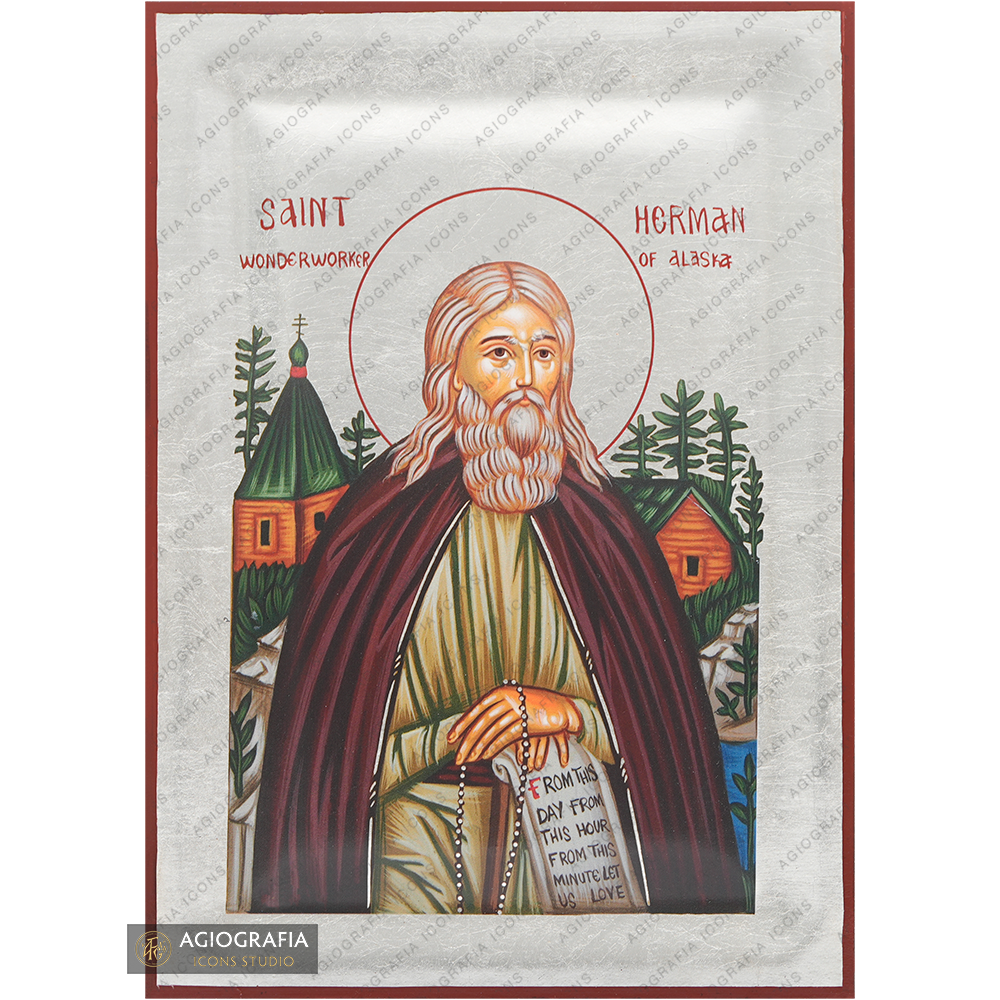 Exclusive St Herman of Alaska Icon with Pure Silver Leaves