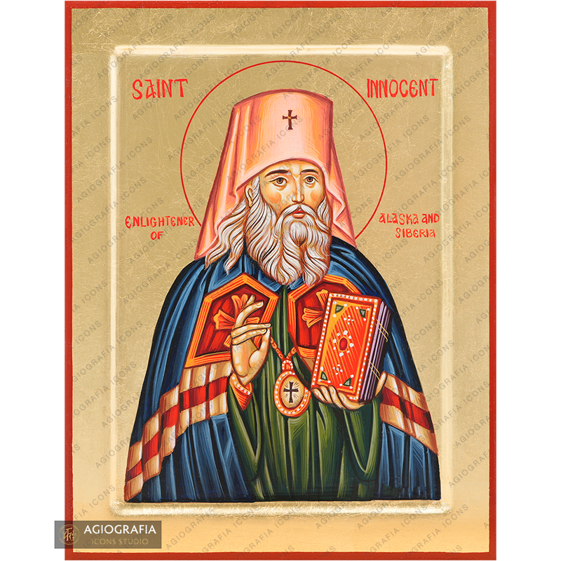 Saint Innocent Handwritten Orthodox Icon with Gold Leaves