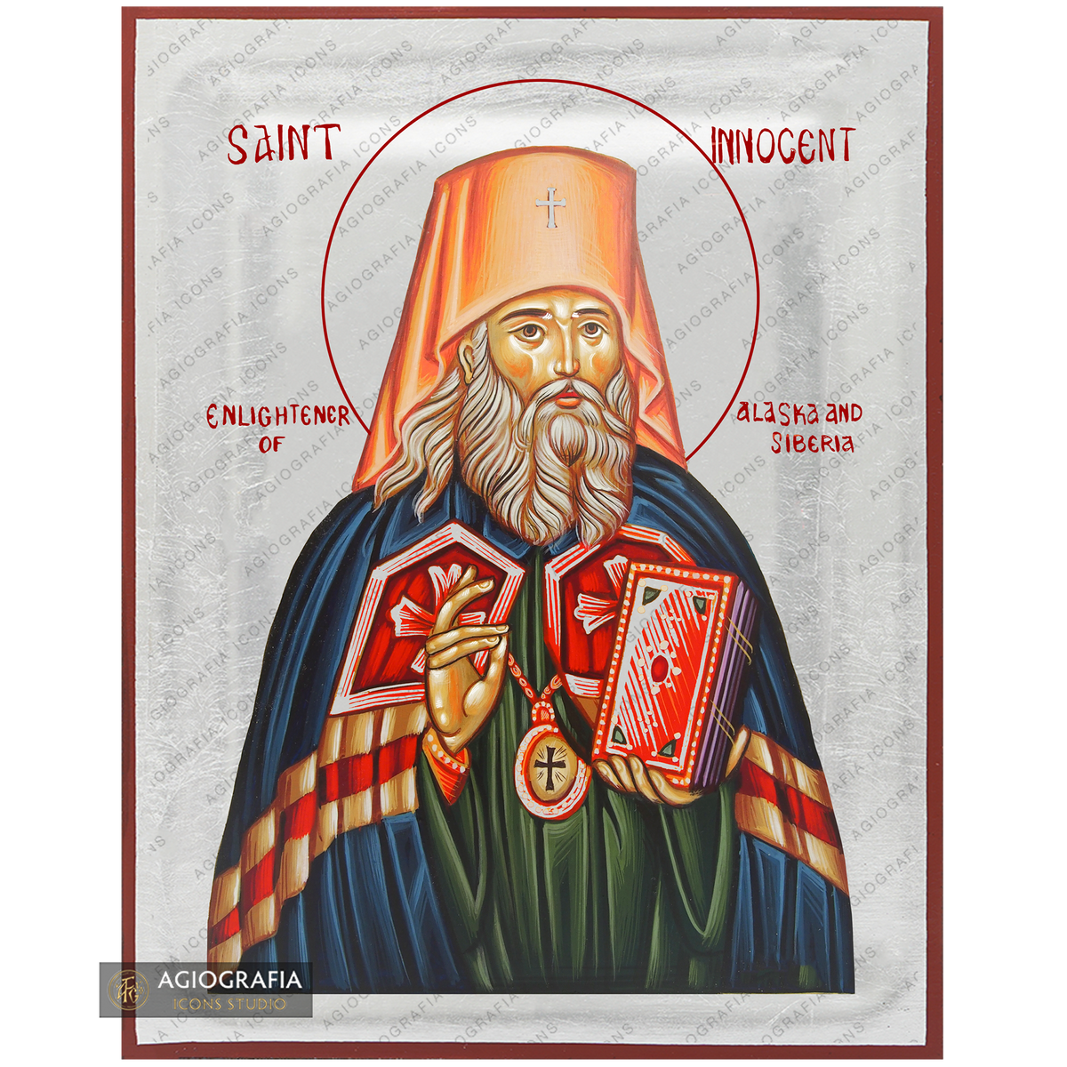 Exclusive St Innocent Orthodox Icon with Pure Silver Leaves
