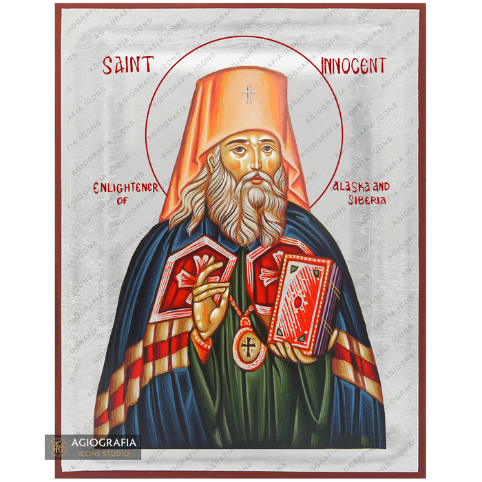 Exclusive St Innocent Orthodox Icon with Pure Silver Leaves