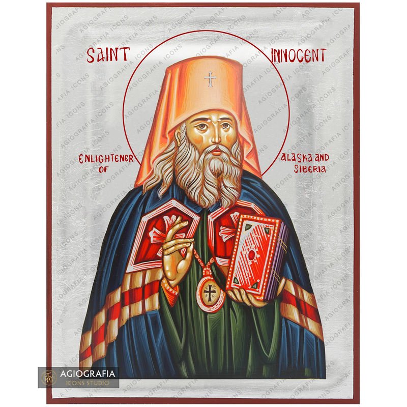 Exclusive St Innocent Orthodox Icon with Pure Silver Leaves