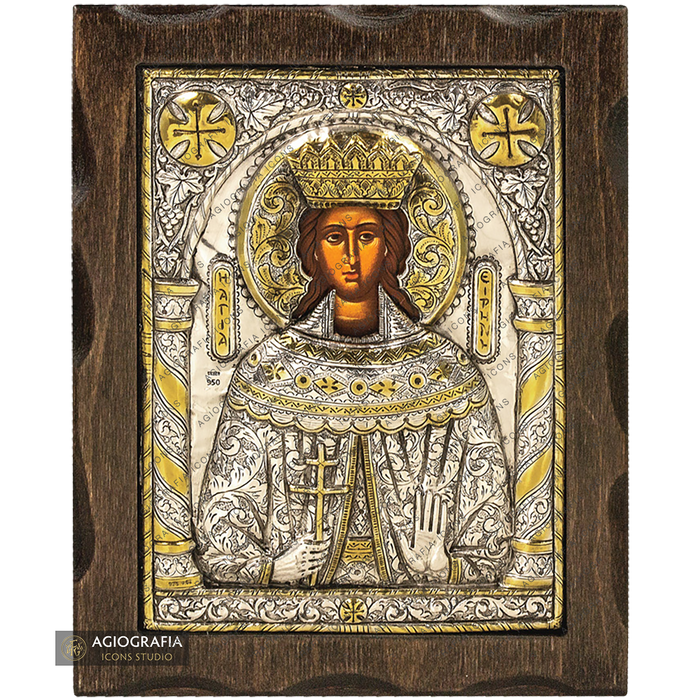 Saint Irene Pure Silver and 24k Gold Plated Christian Icon