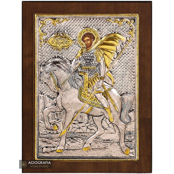 Heiliger Isidor christlich-orthodoxe versilberte Ikone