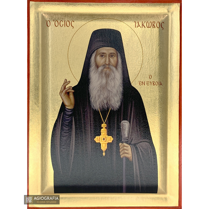 Heiliger Jakob Tsalikis aus Euböa griechisch-orthodoxe Holzikone mit Blattgold