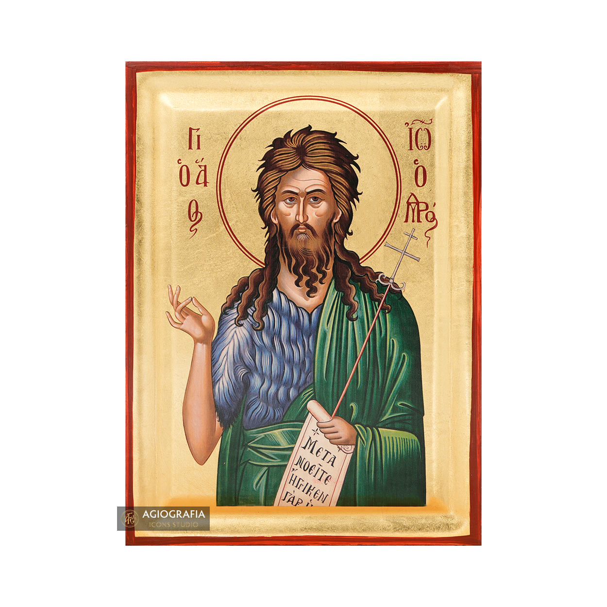 Saint John the Baptist Orthodox Icon with Gold Leaves