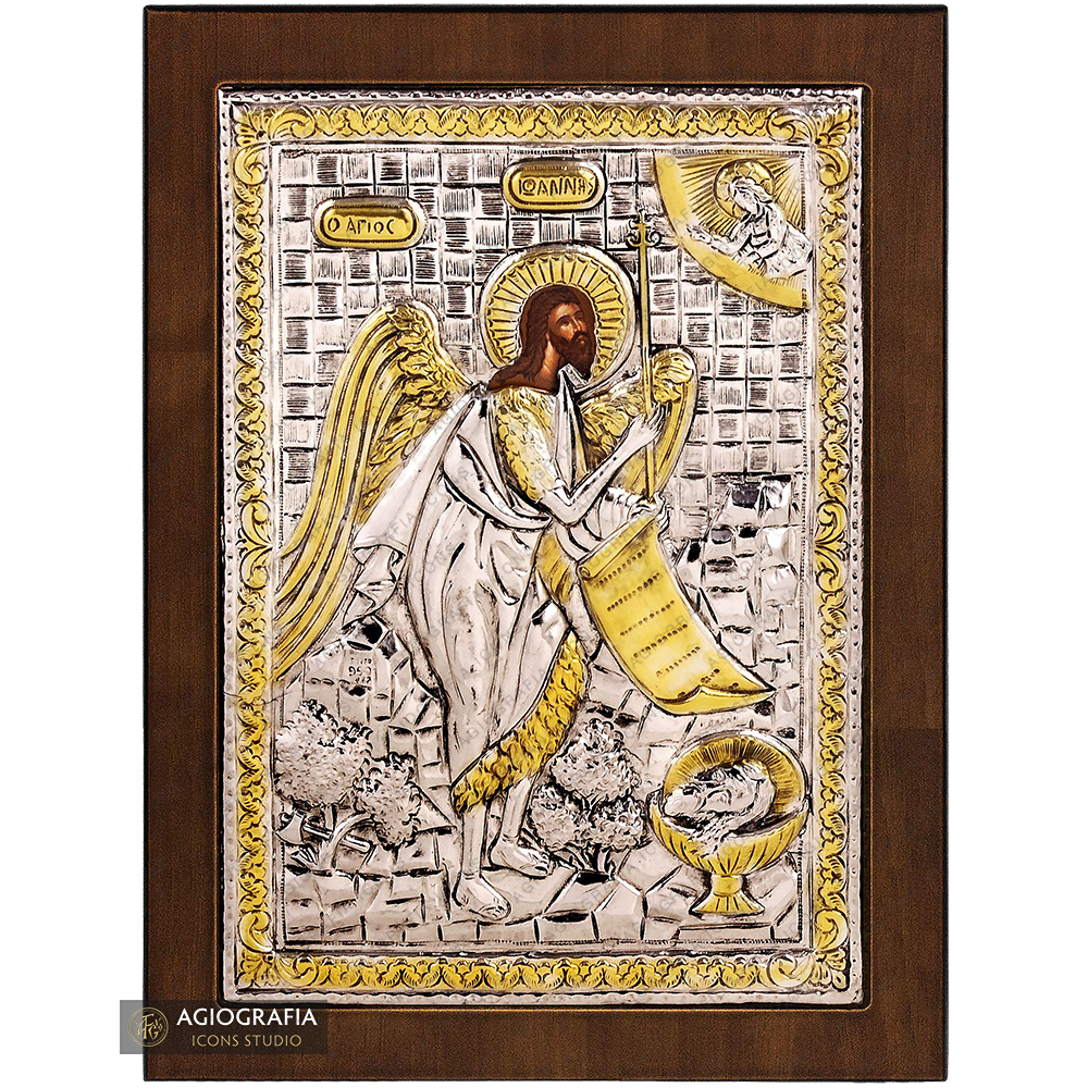 Heiliger Johannes der Täufer christlich-orthodoxe versilberte Ikone