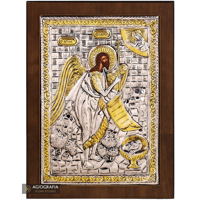 San Giovanni Battista icona cristiana ortodossa placcata argento