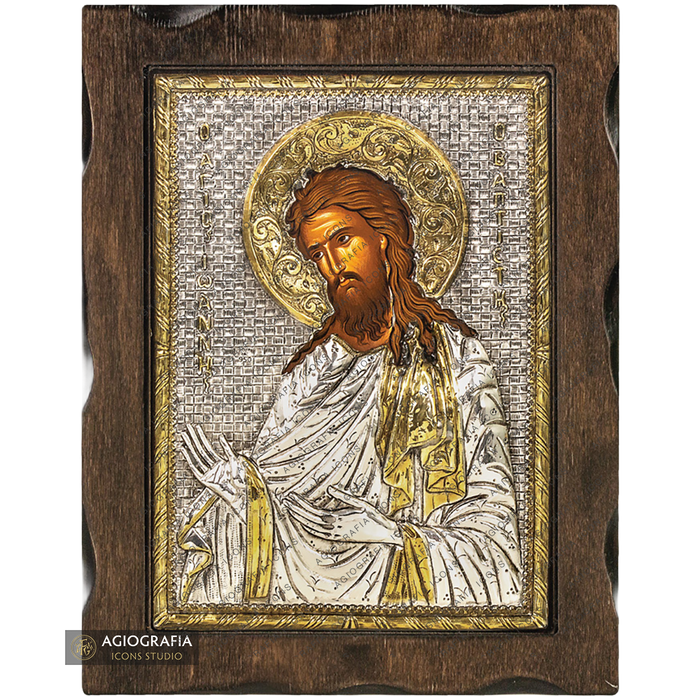 Saint John the Baptist Pure Silver and 24k Gold Plated Orthodox Icon