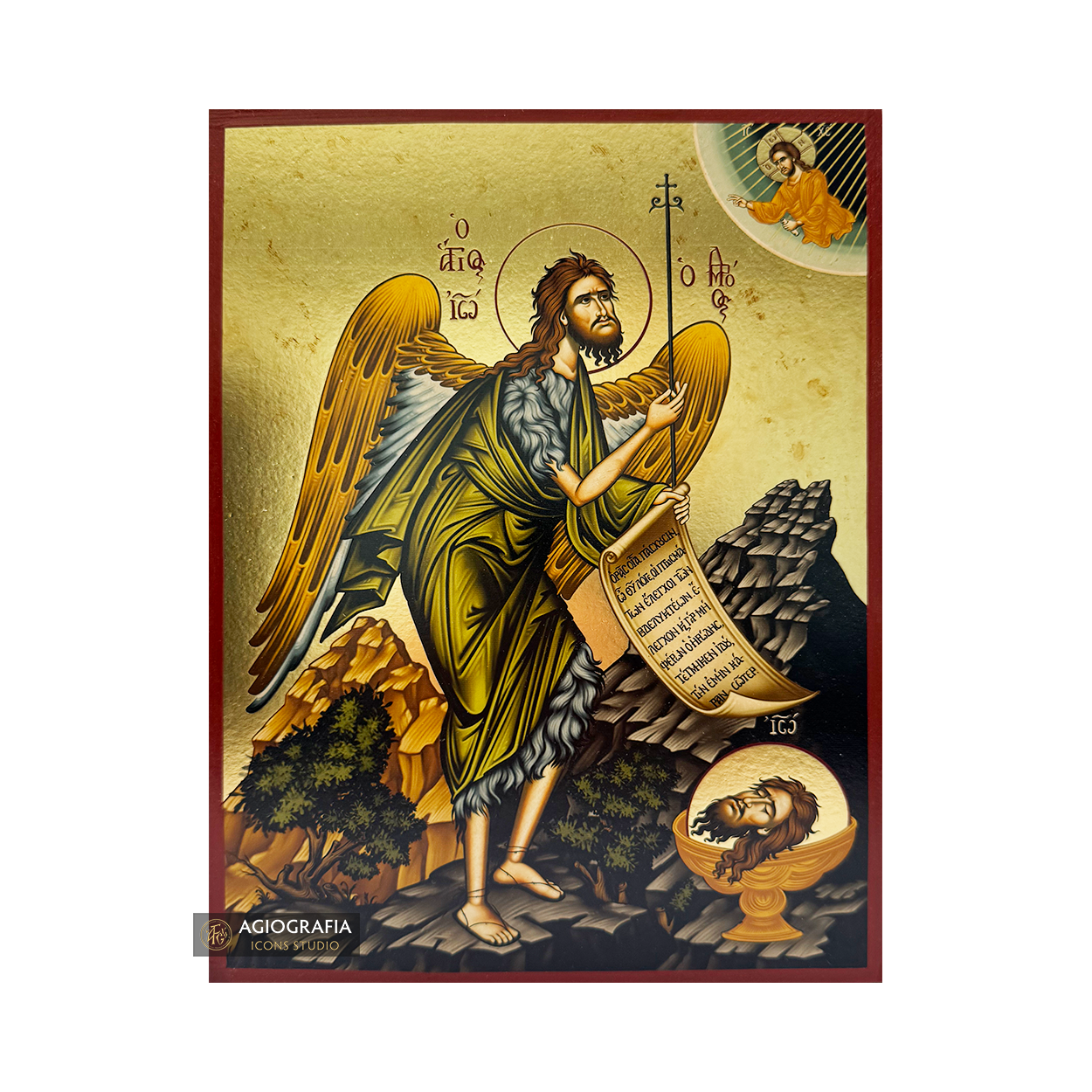 Saint John the Baptist (Wings) Gold Print Icon Aged Gold Foil