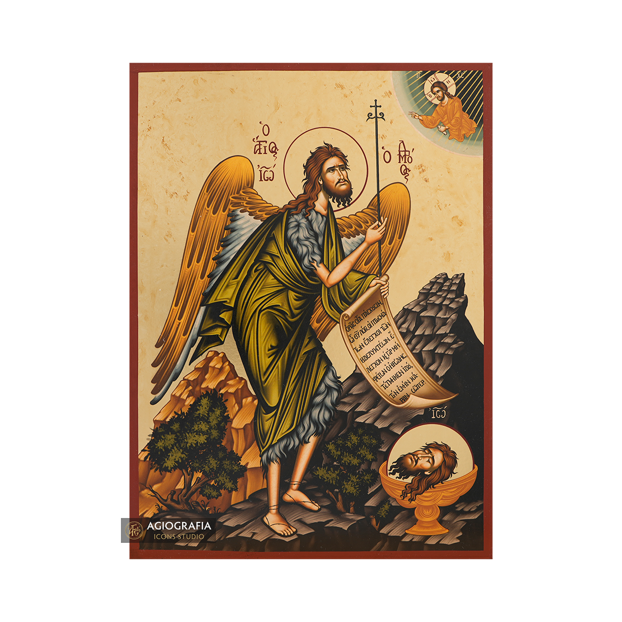 Saint John the Baptist (Wings) Gold Print Icon Aged Gold Foil