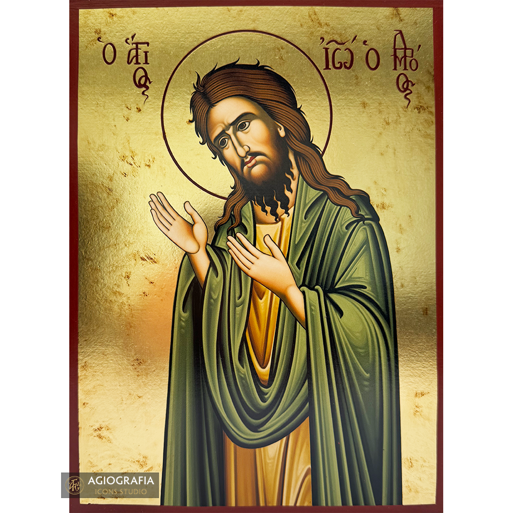 Saint John the Baptist Deesis Gold Print Icon with Aged Gold Foil