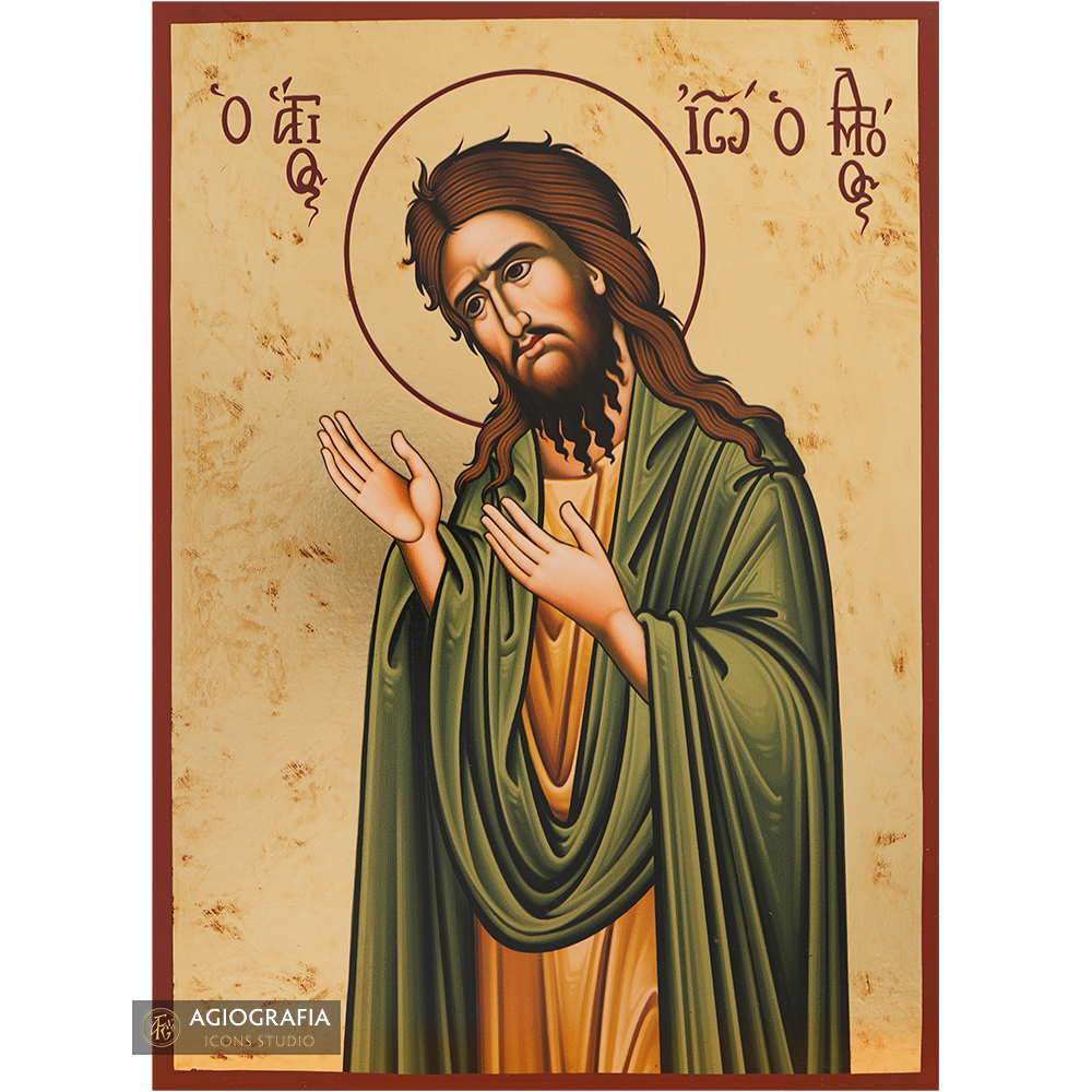 Saint John the Baptist Deesis Gold Print Icon with Aged Gold Foil