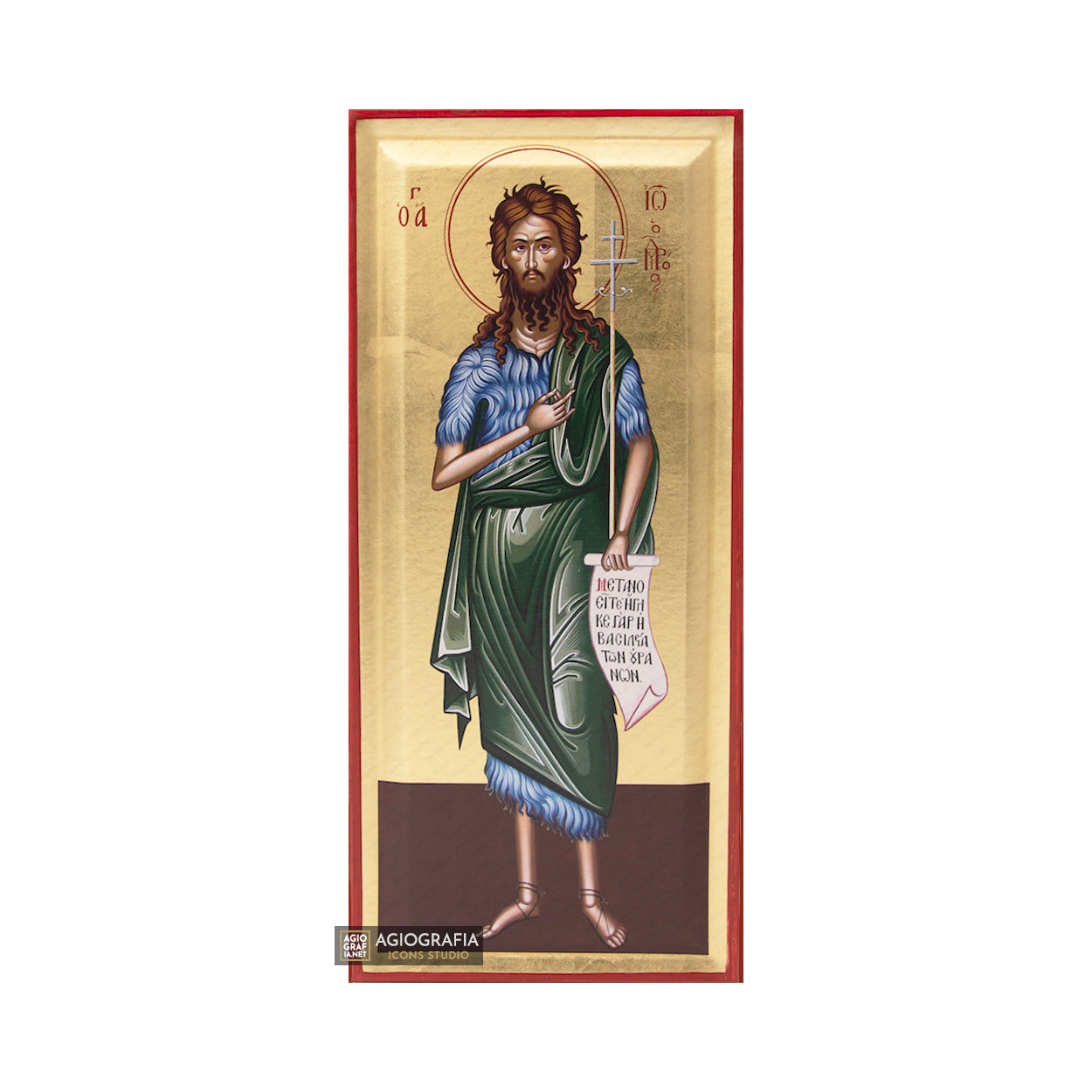 St John Baptist Christian Orthodox Icon on Wood with Gold Leaf