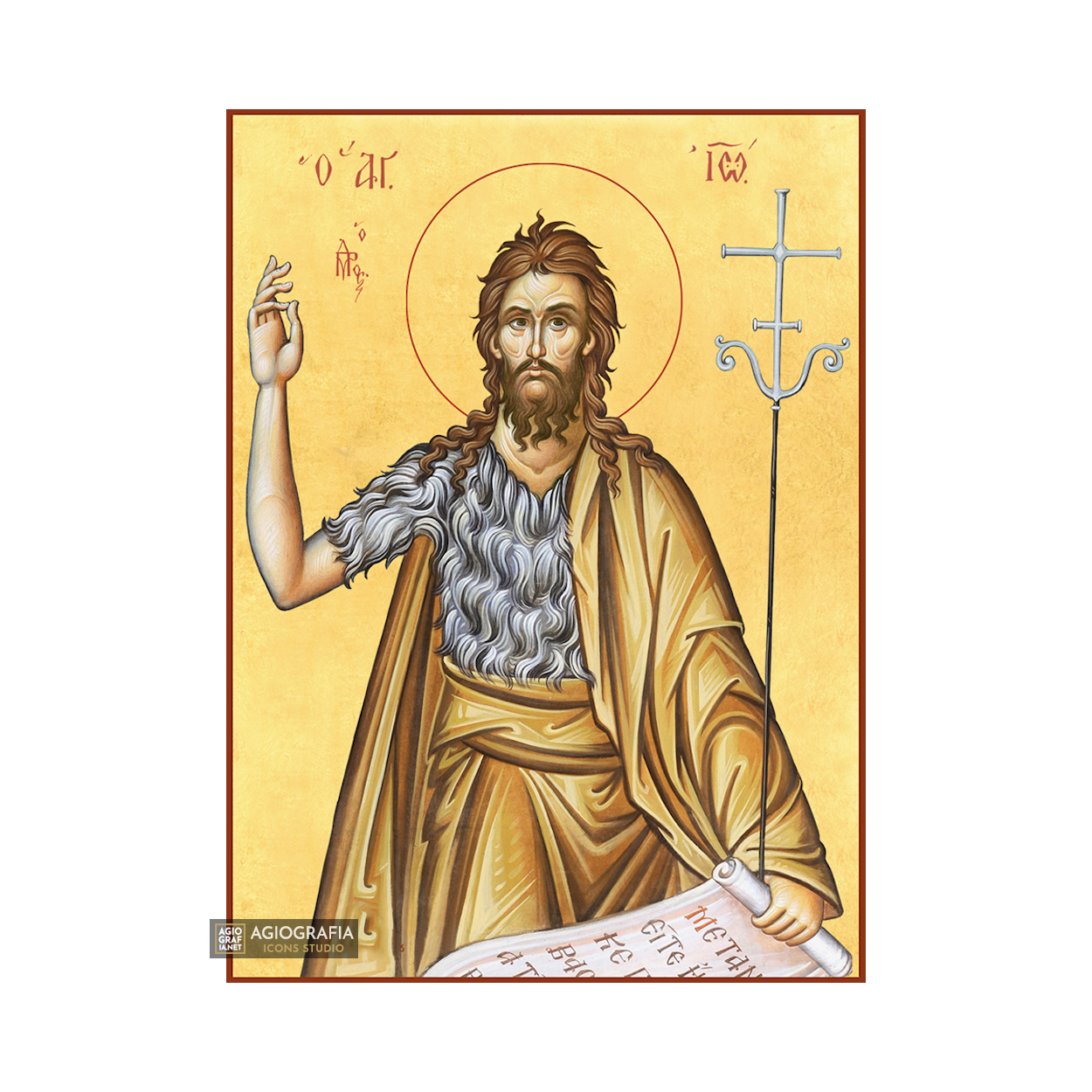 22k St John Baptist - Gold Leaf Background Christian Orthodox Icon