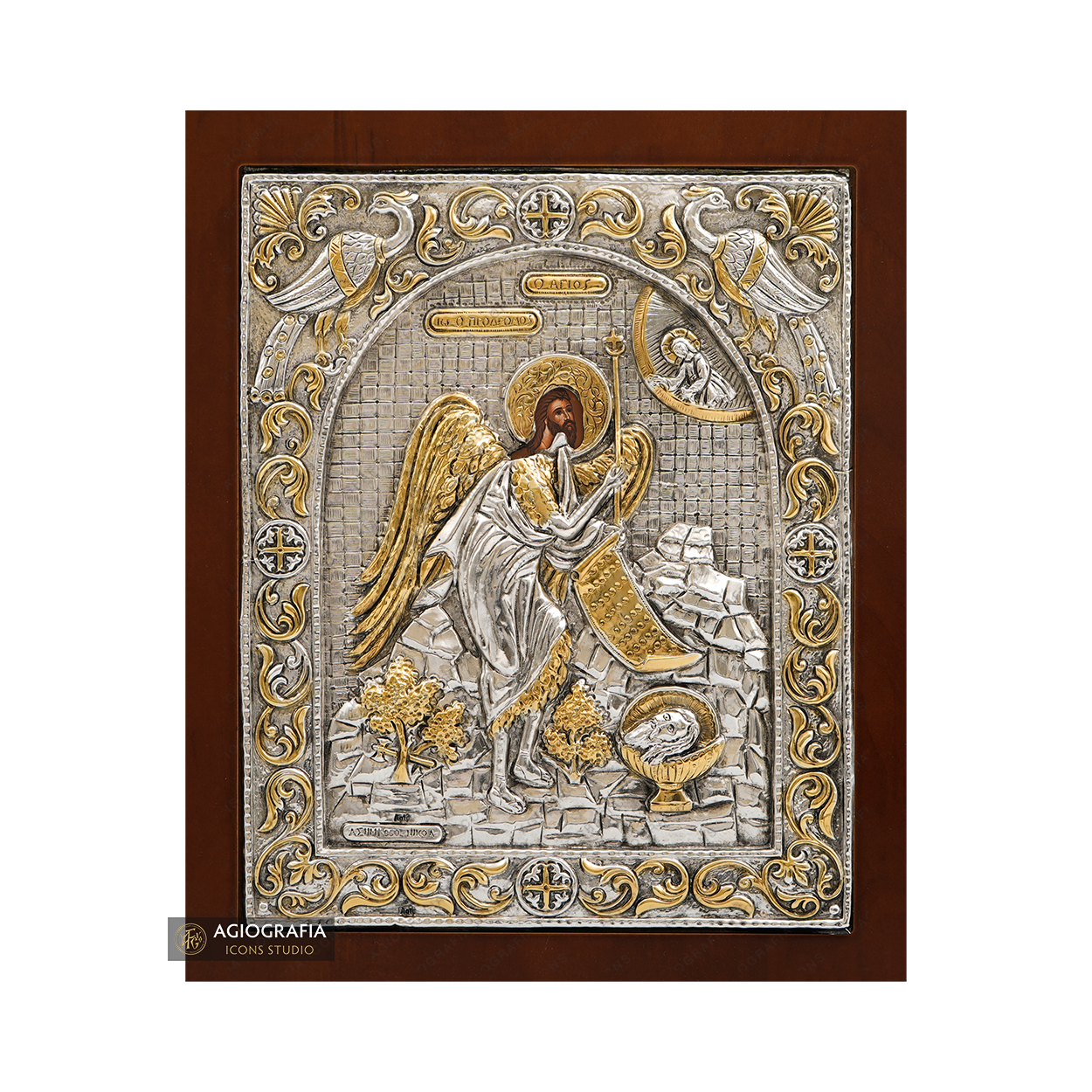 Saint John the Baptist Orthodox Silver Plated Icon on Wood