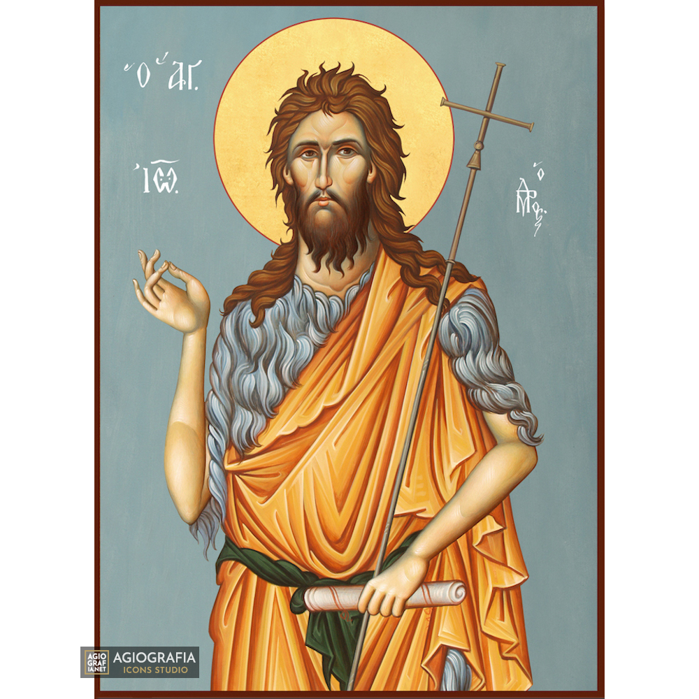 St John Baptist Christian Orthodox Icon with Blue Background