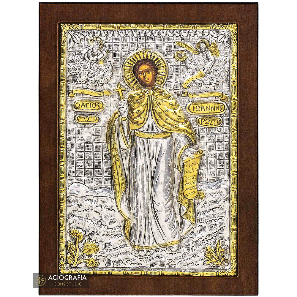 Heiliger Johannes russisch-christlich-orthodoxe versilberte Ikone