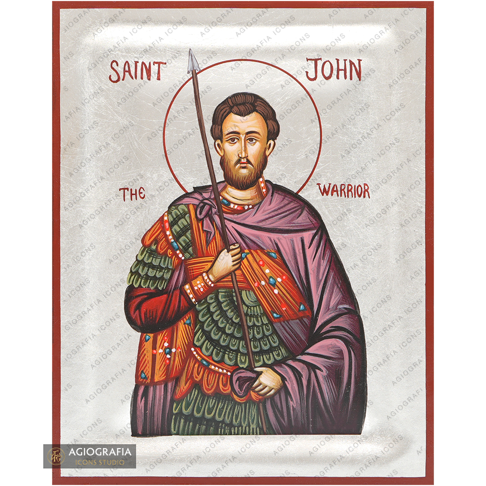 Saint John the Warrior Handwritten Pure Silver Leaves Handwritten Icon