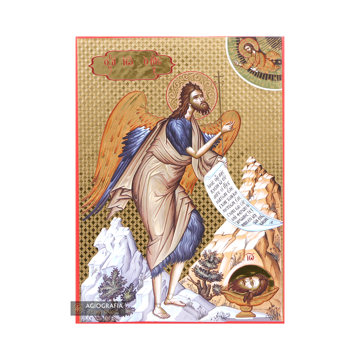 Saint John the forunner Icon with Gilding Effect Gold Foil Background