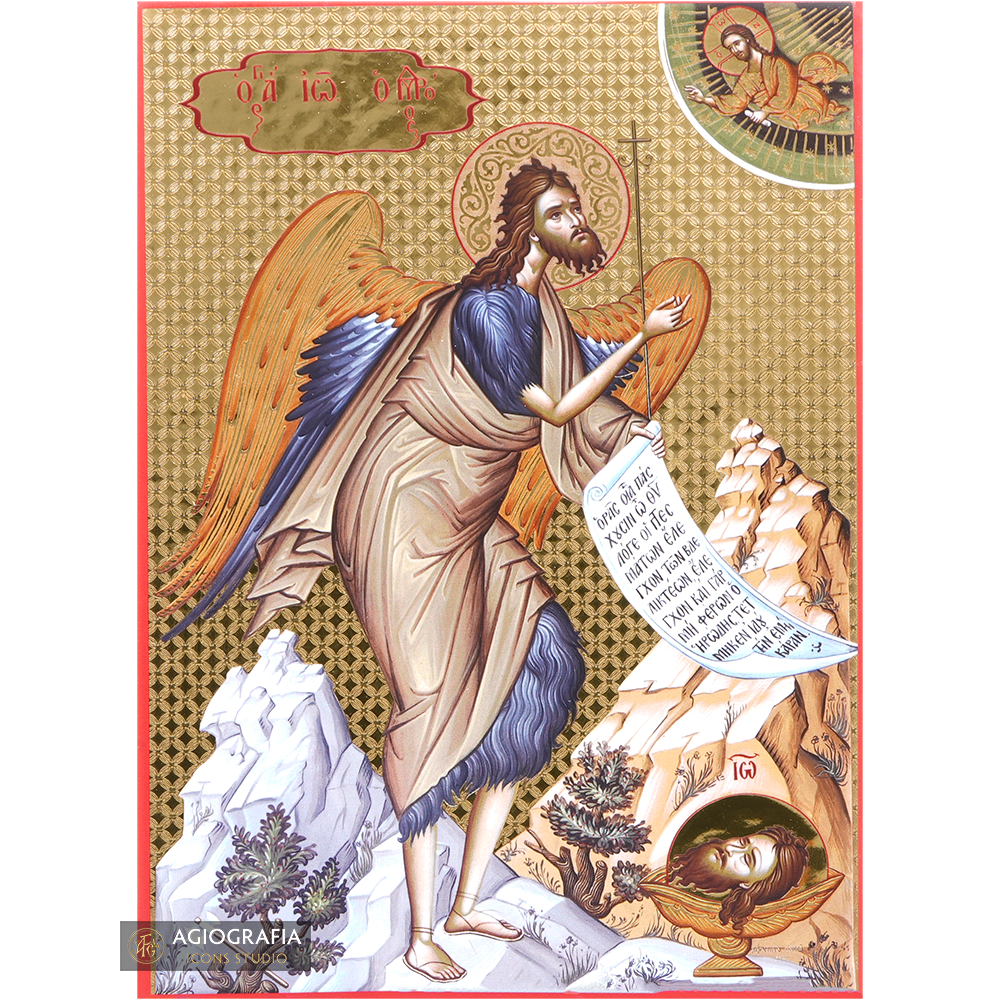 Saint John the forunner Icon with Gilding Effect Gold Foil Background