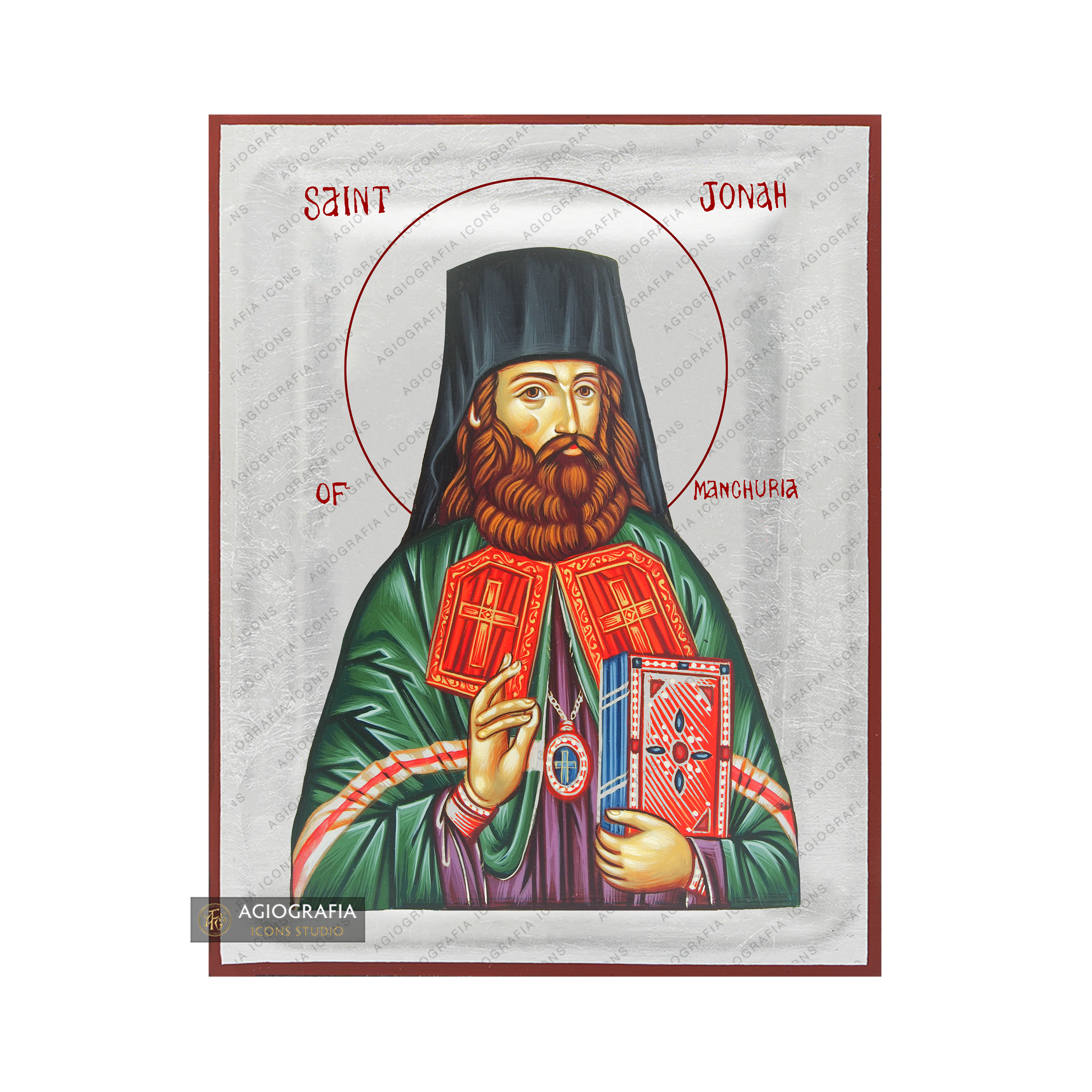 Exclusive St Jonah of Manchuria Icon with Pure Silver Leaves
