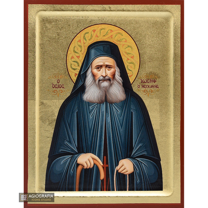 18k Heiliger Joseph der Hesychast orthodoxe Holzikone mit Blattgold
