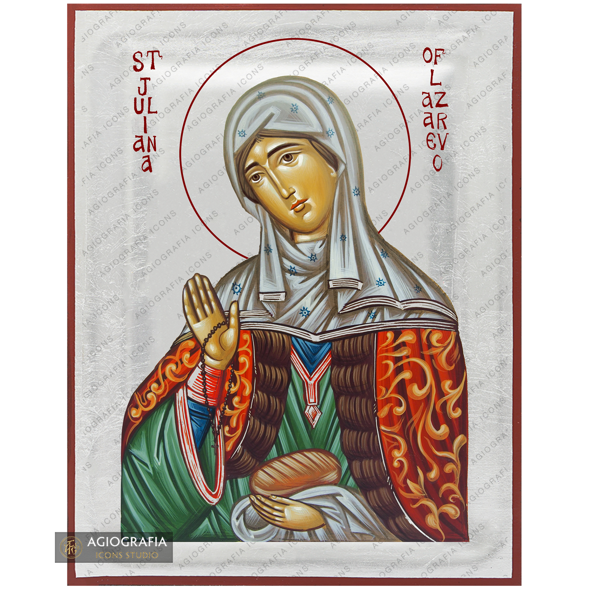 Exclusive St Juliana of Lazarevo Icon with Pure Silver Leaves