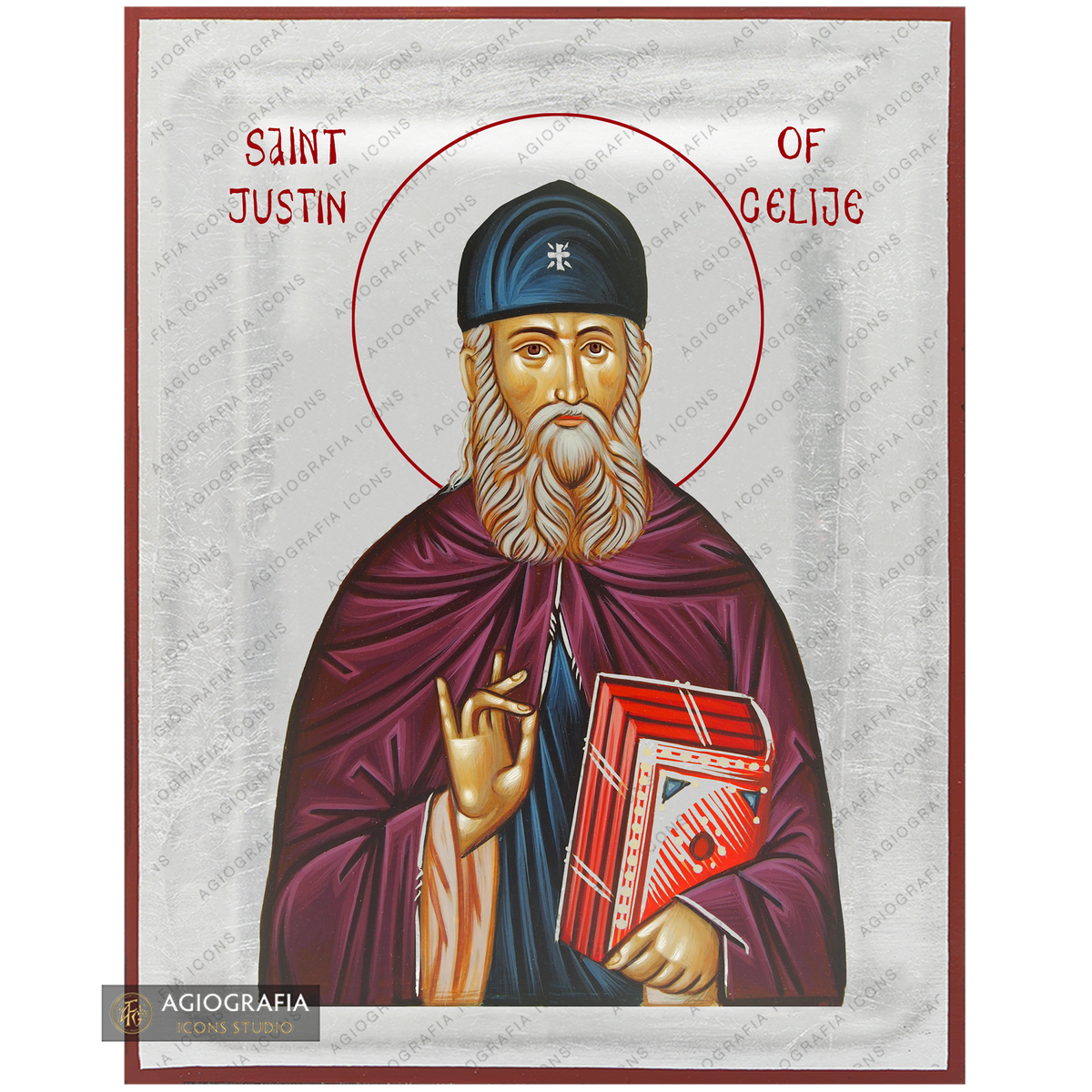 Exclusive St Justin Popovich Icon with Pure Silver Leaves