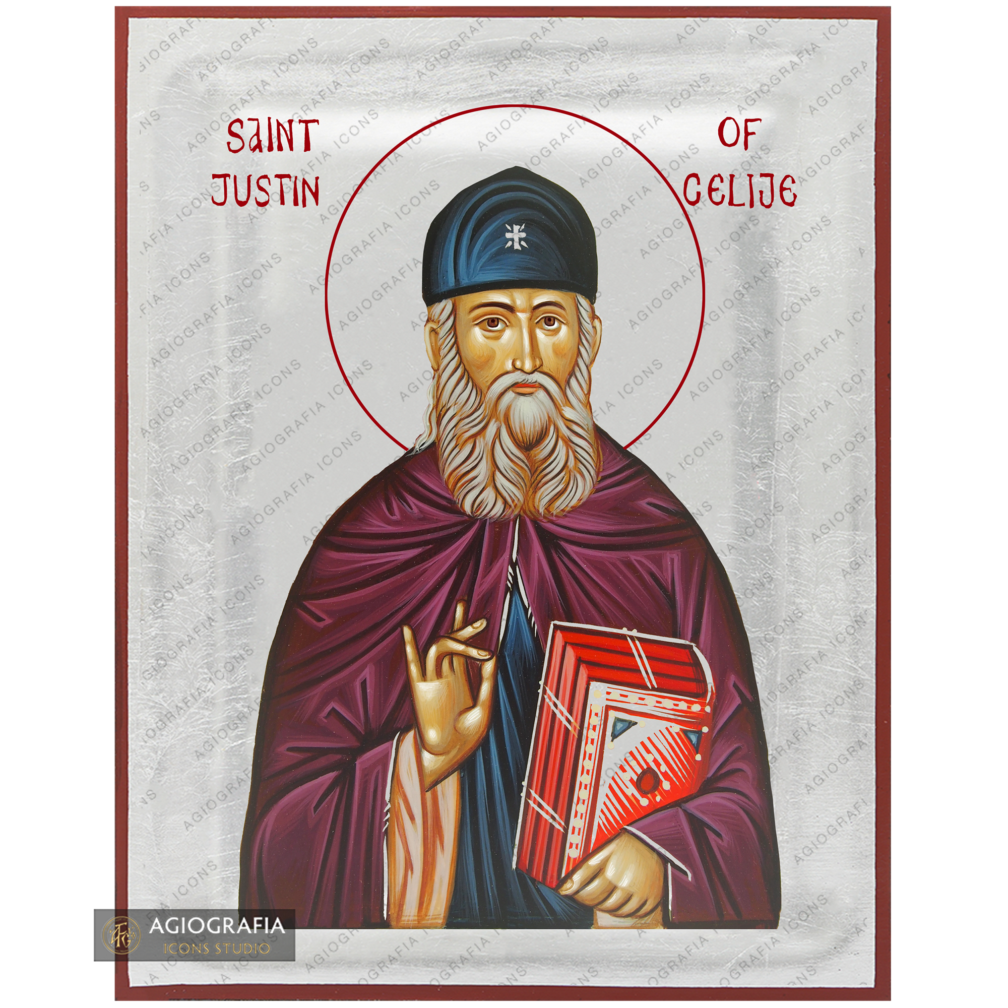 Exclusive St Justin Popovich Icon with Pure Silver Leaves