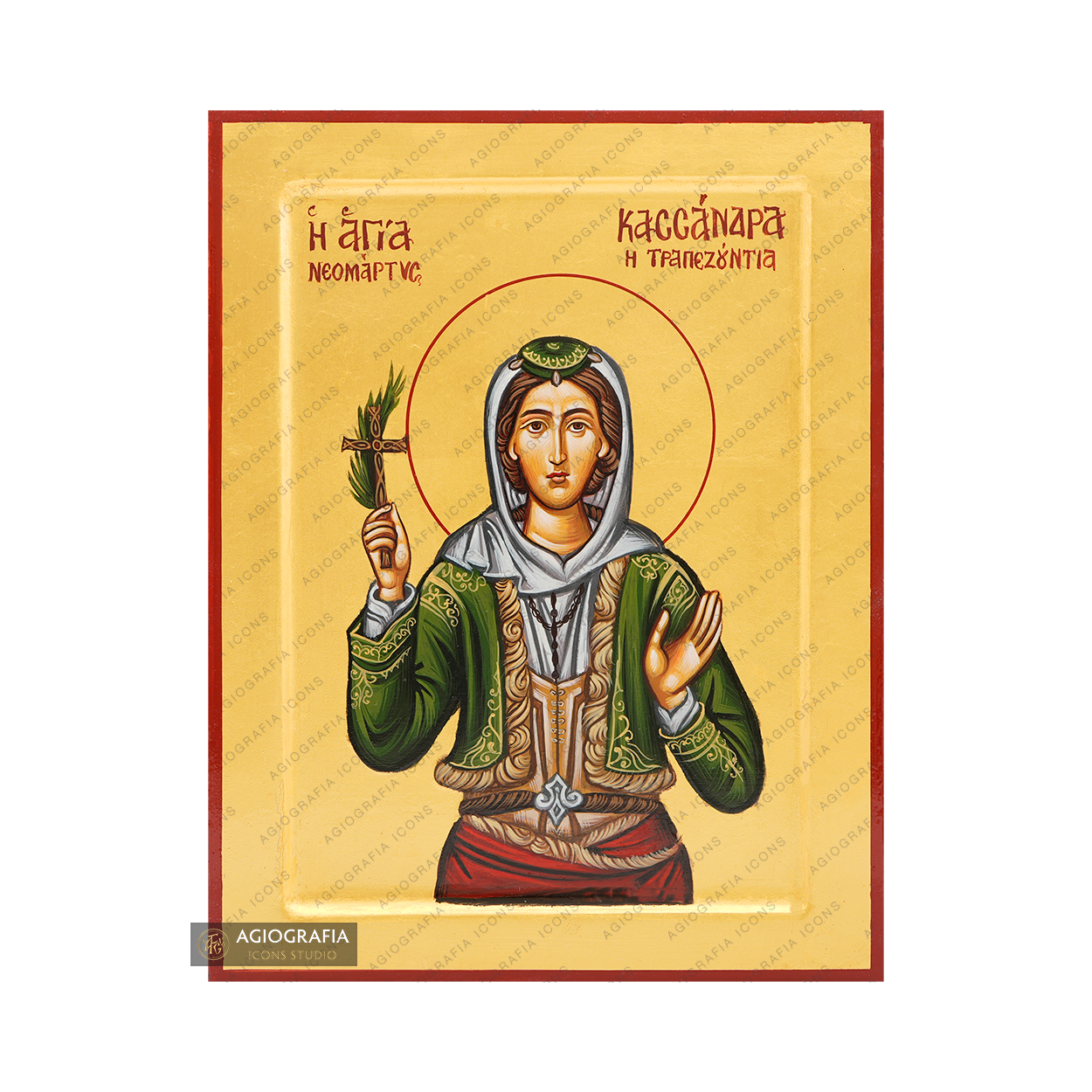 24k Saint Kassandra of Trapezounta Handwritten Icon with Gold Leaves