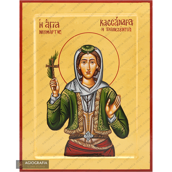 24k Saint Kassandra of Trapezounta Handwritten Icon with Gold Leaves