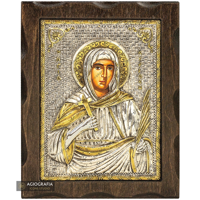 Saint Kyriaki Pure Silver and 24k Gold Plated Christian Icon