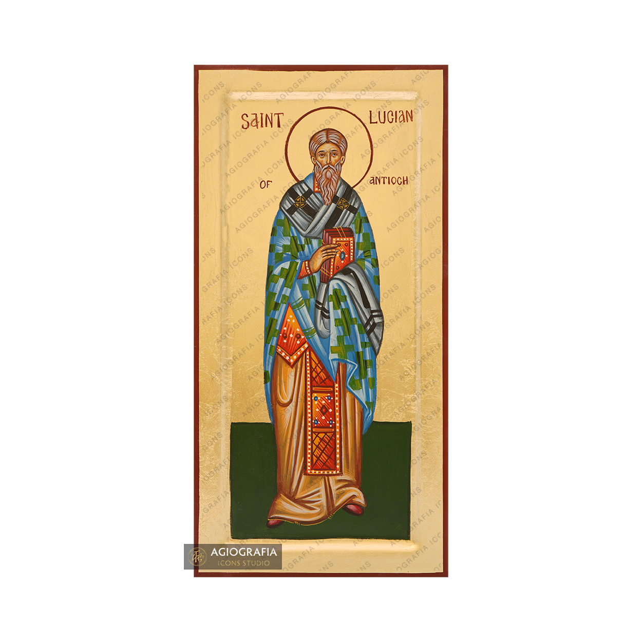 24k Saint Lucian of Antioch Handwritten Icon with Gold Leaves