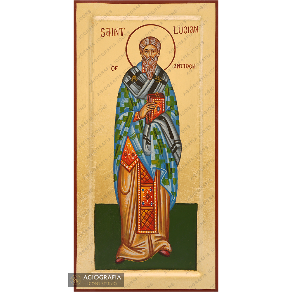 24k Saint Lucian of Antioch Handwritten Icon with Gold Leaves