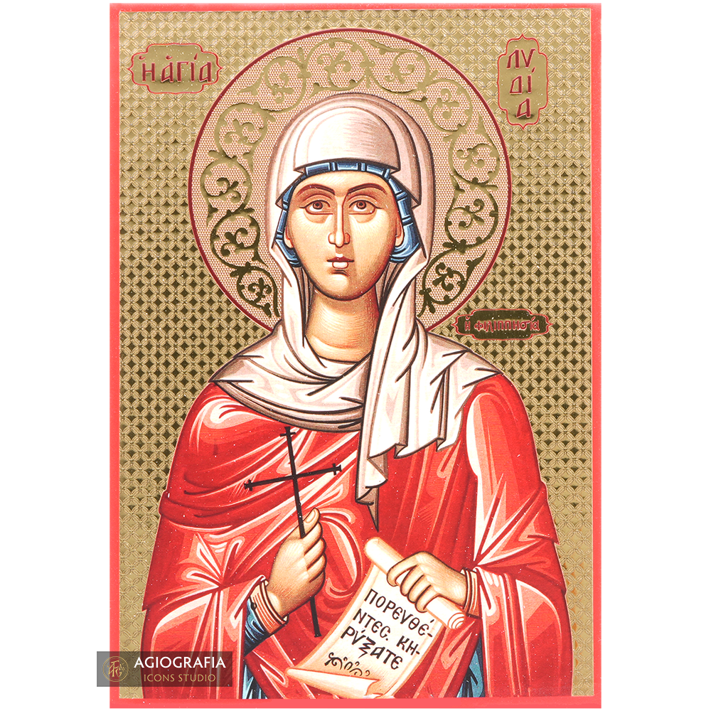 Saint Lydia of Filippi Icon with Gilding Effect Gold Foil Background