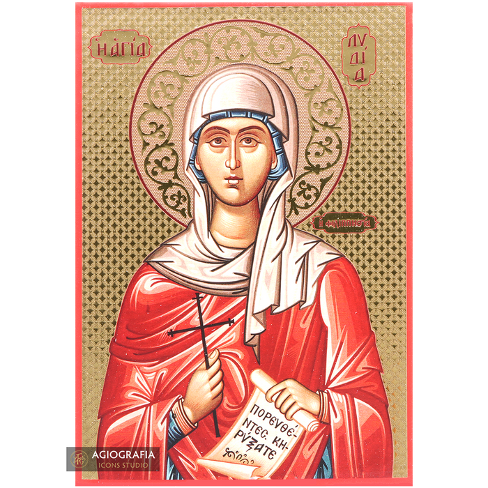 Saint Lydia of Filippi Icon with Gilding Effect Gold Foil Background