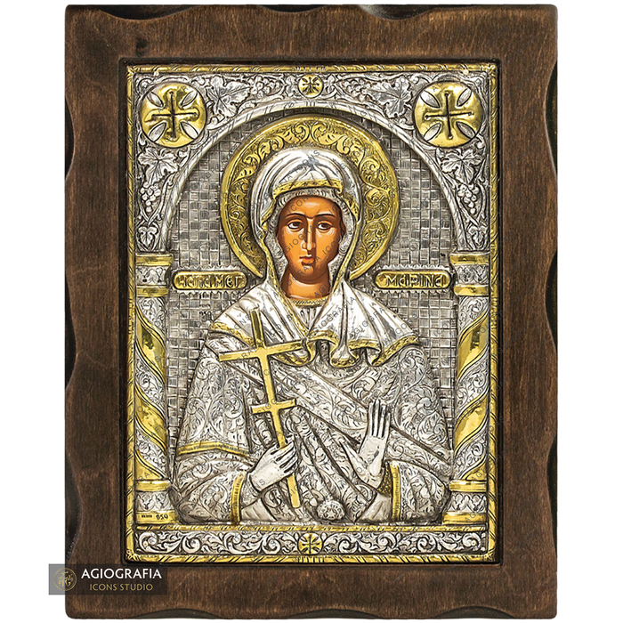 Saint Marina Pure Silver and 24k Gold Plated Christian Icon