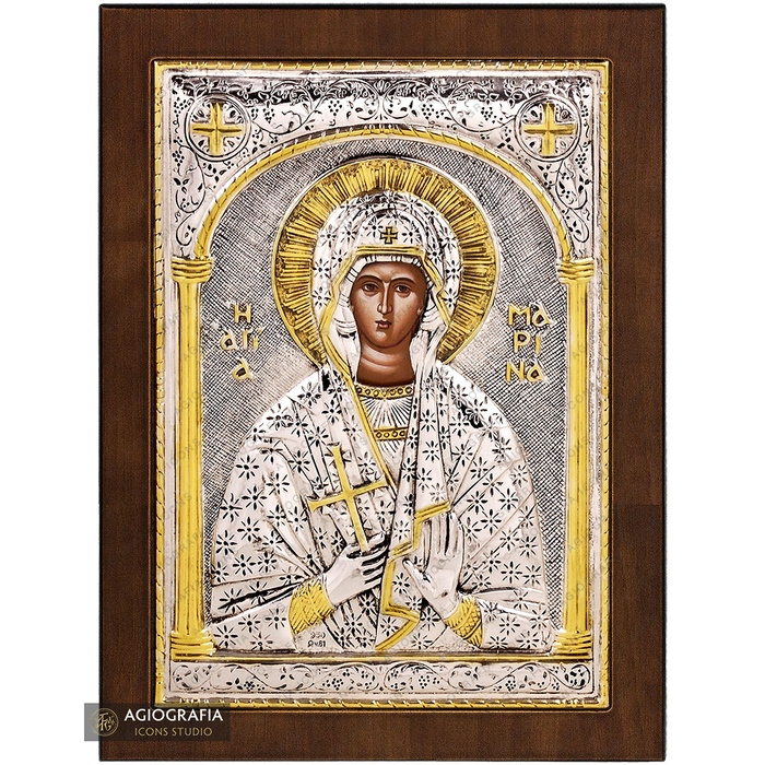 Santa Marina icono cristiano ortodoxo plateado en madera