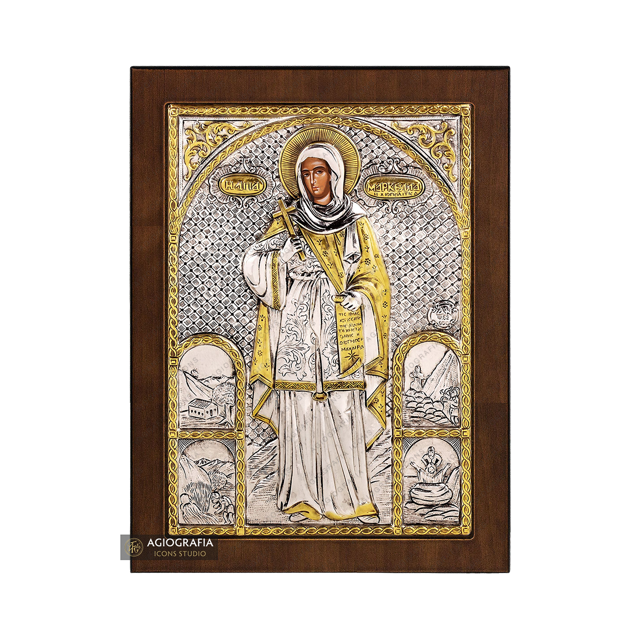 Saint Markella Christian Orthodox Silver Plated Icon on Wood