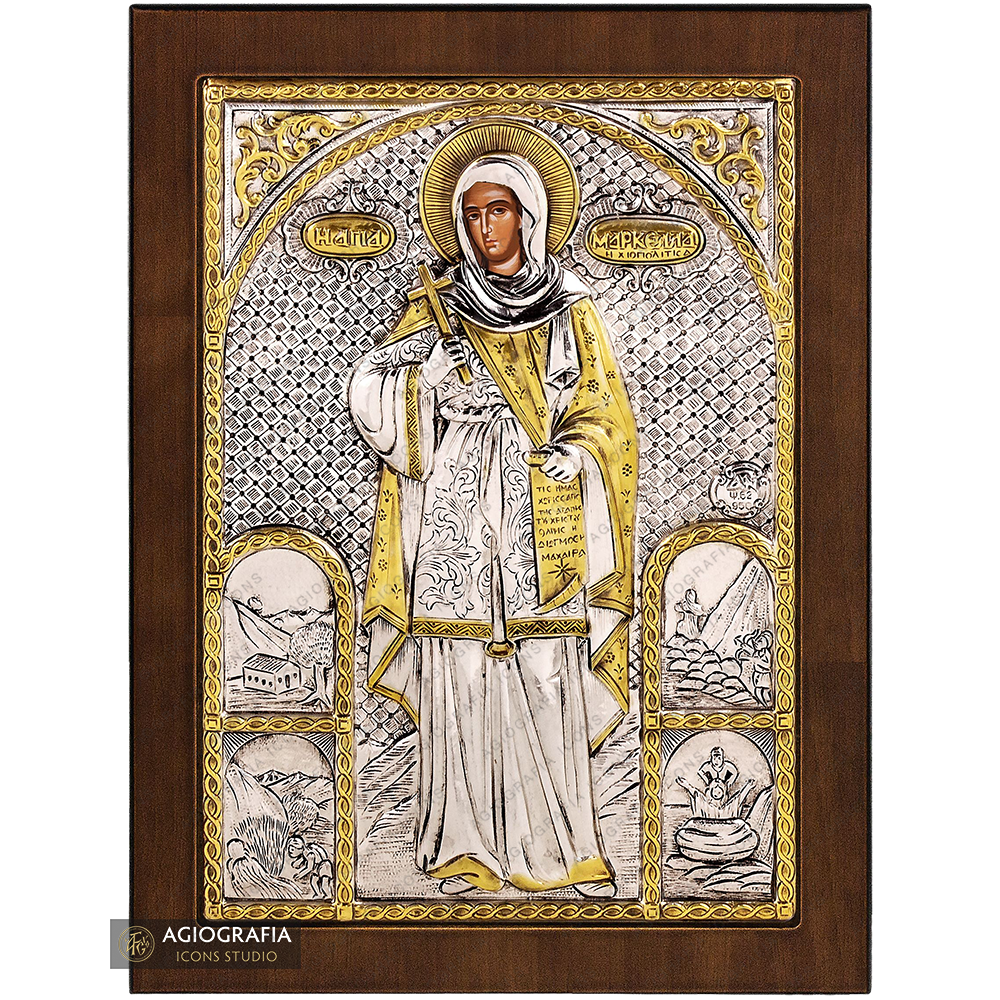 Saint Markella Christian Orthodox Silver Plated Icon on Wood